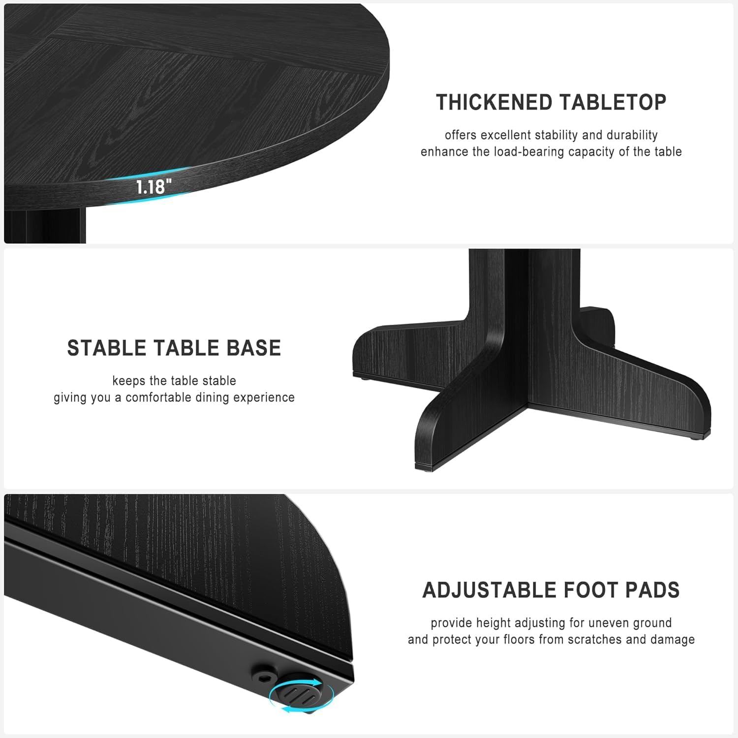 47" Round Dining Table for Small Spaces - Solid Oak Base, Space Saving Kitchen Table for Apartments & Breakfast Nooks (Table Only)