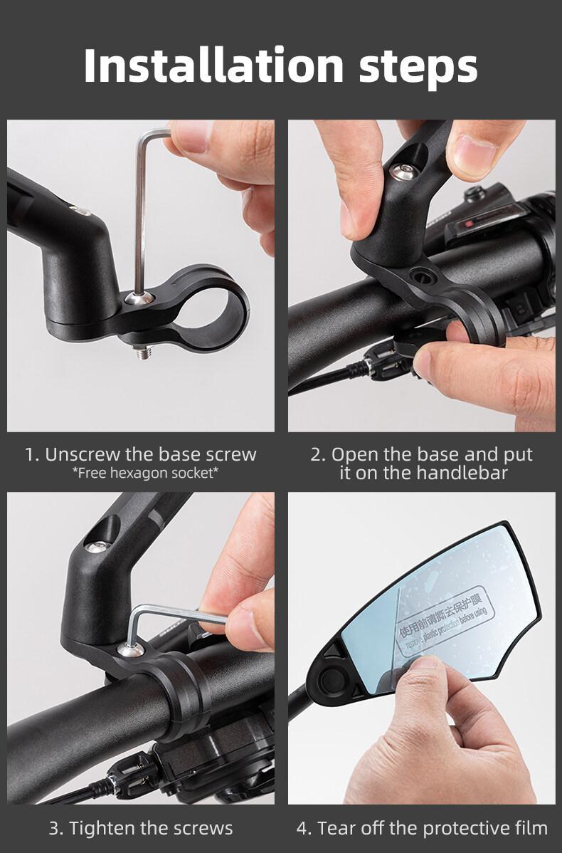 ROCKBROS Bike Mirror New Handlebar Rear View Mirror HD Anti-glare Glass Foldable with Retractable & 360 °Adjustable Lens E-bike Mirror Suitable for 21-24cm Handlebar