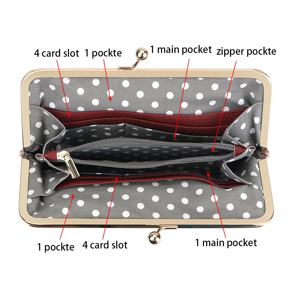 Royal Bagger RFID Kiss Lock Wallet, Solid Color Multi-card Slots Card Holder, Genuine Leather Clutch Purses for Women 1468 SpringStatements