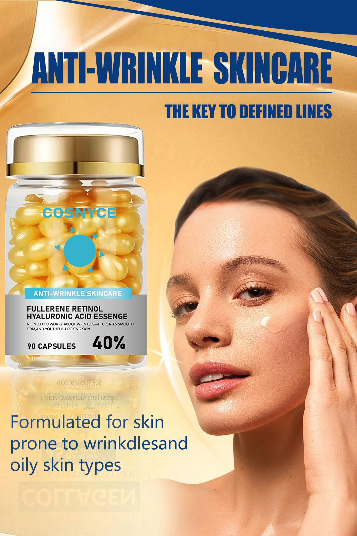 Cosnyce Daily Capsule Serum with Fullerene and Retinol Anti-Wrinkle Skincare, 90 Pieces, Skin Care Supplement