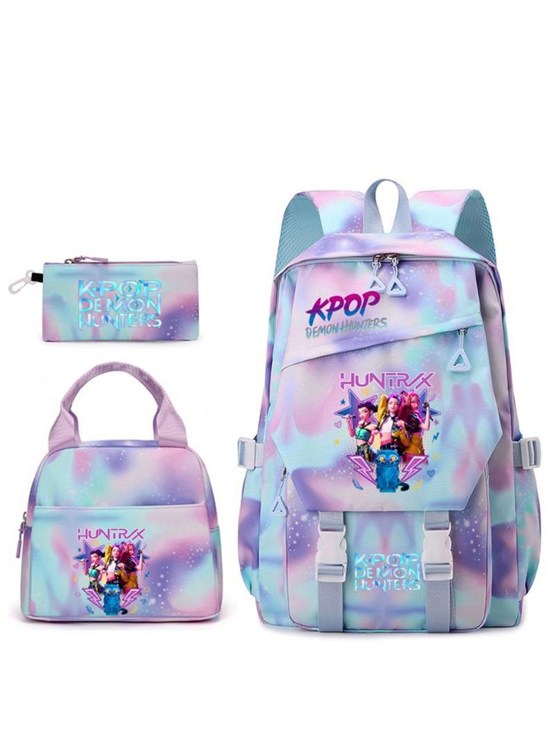 3pcs  Women's backpack kpop witch hunting group large capacity backpack zipper closure fashionable and versatile casual backpack personality trend suitable for students to go to school, campus travel, work commuting women's backpack