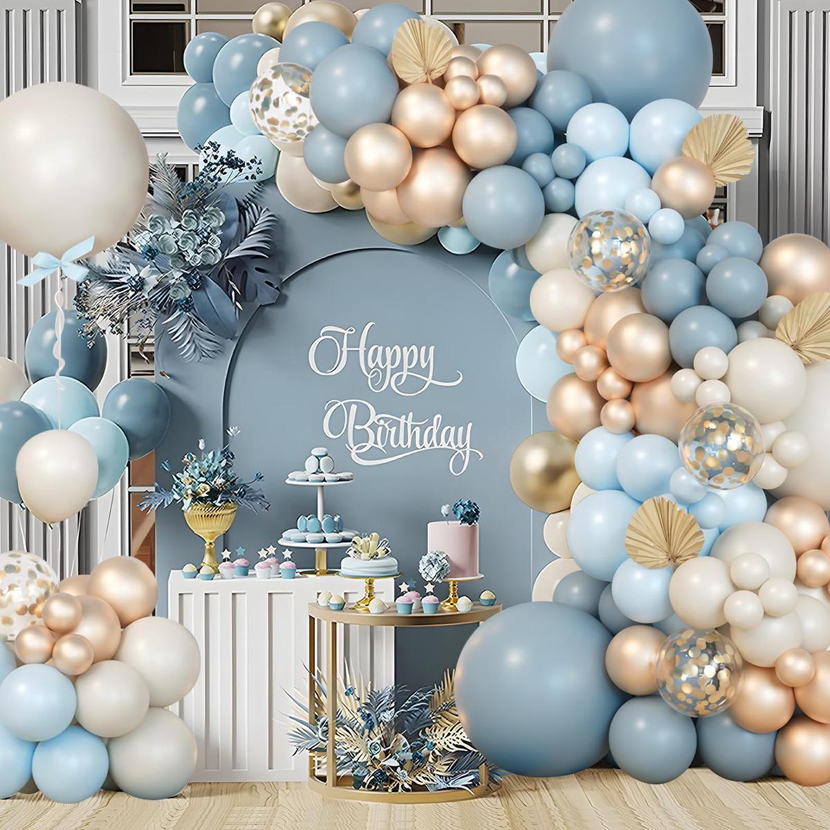Blue Balloon Garland Arch Kit,111pcs Dusty Blue Latex Balloon,Champagne Gold Confetti Balloon Wedding Decoration,Birthday Baby Shower Decor