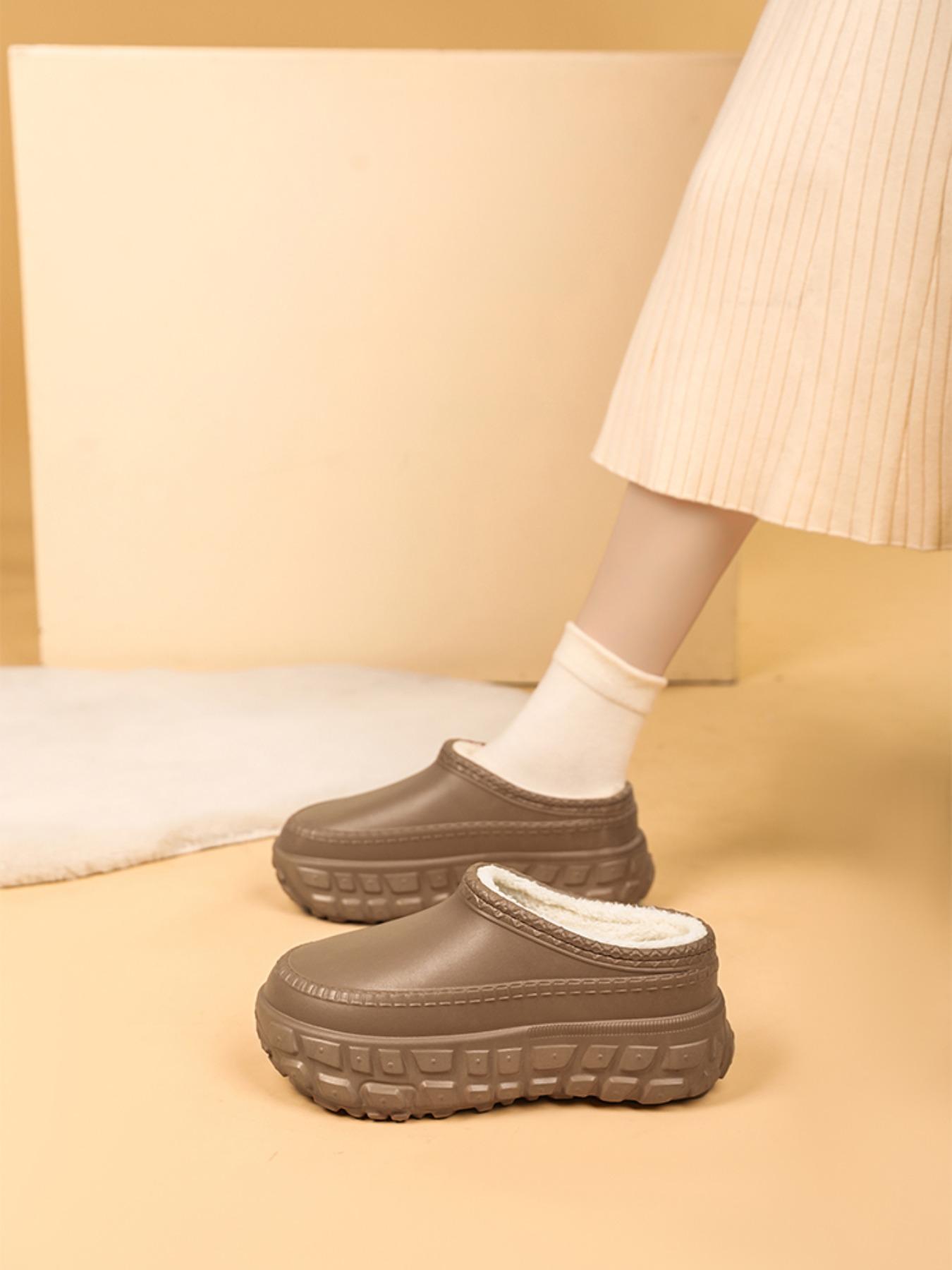 Couples Thick Sole Slipper Shoes, Eva Slippers, Waterproof Anti-Slip Wear-Resistant Bottoms, High-Pile Plush Lining, Comfortable Warm Indoor Outdoor Use