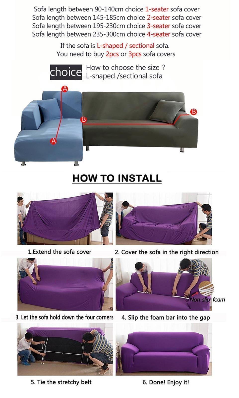 Stretch Sofa Slipcover - Solid L Shaped Couch Cover, Elastic Furniture Protection Covers for 1/2/3 Seater Living Room Couch & Relax Chair, Furniture Slipcovers