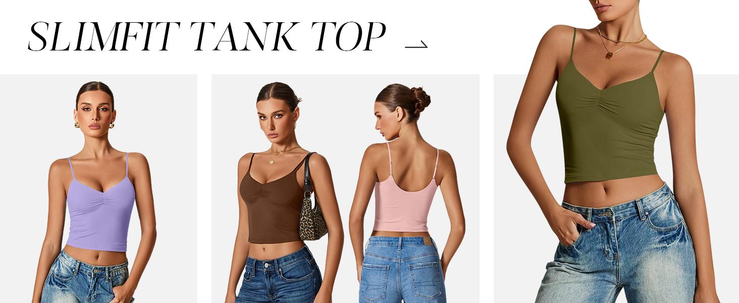 Avidlove Women V Neck Tank Top Spaghetti Strap Y2K Going Out Basic Cami Shirt