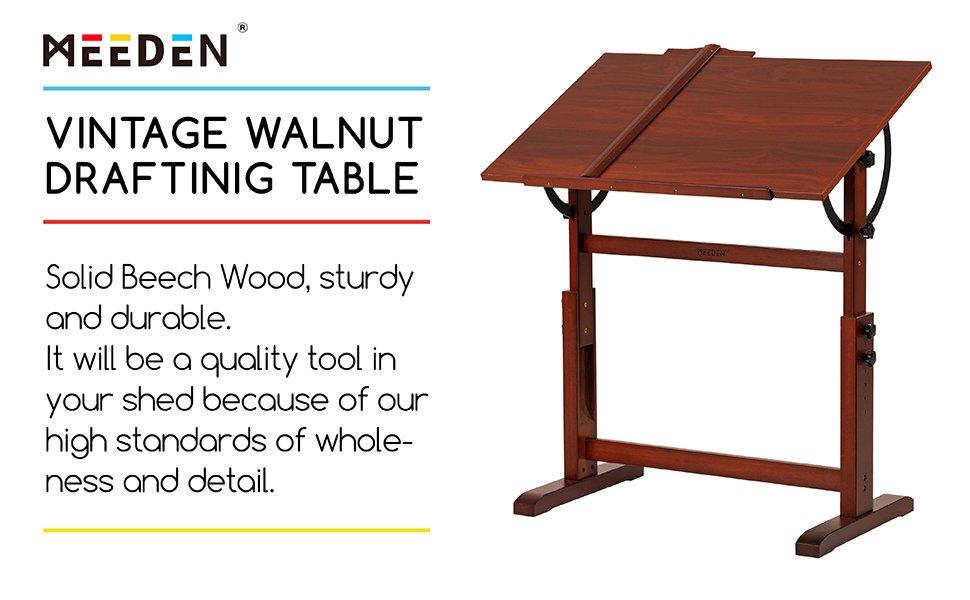 MEEDEN Wood Drafting Table,Artist Drawing Table with Height Adjustable & Tilting Large Surface Tabletop,Studio Painting Table,Art Craft Desk for Writing,Reading,Working Desk,Walnut Color