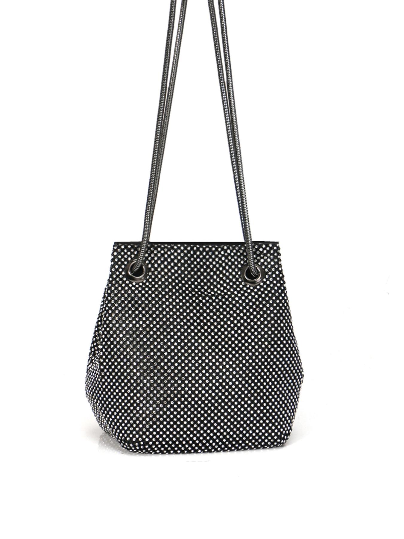 Women's Evening Bag- Upgraded Size Full Rhinestones Bucket Bag Shining Bag Shoulder Bag for Party Wedding Date Night