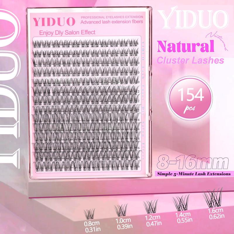 Lash Clusters Kit 8-16mm Natural Eyelash Extensions Kit DIY Individual Lashes 154 Pcs C-Curly Eyelash Cluster Kit with Lash Bond and Seal Tweezers Remover Eyelash Brush DIY at Home Easily Eyelash Glue Extension