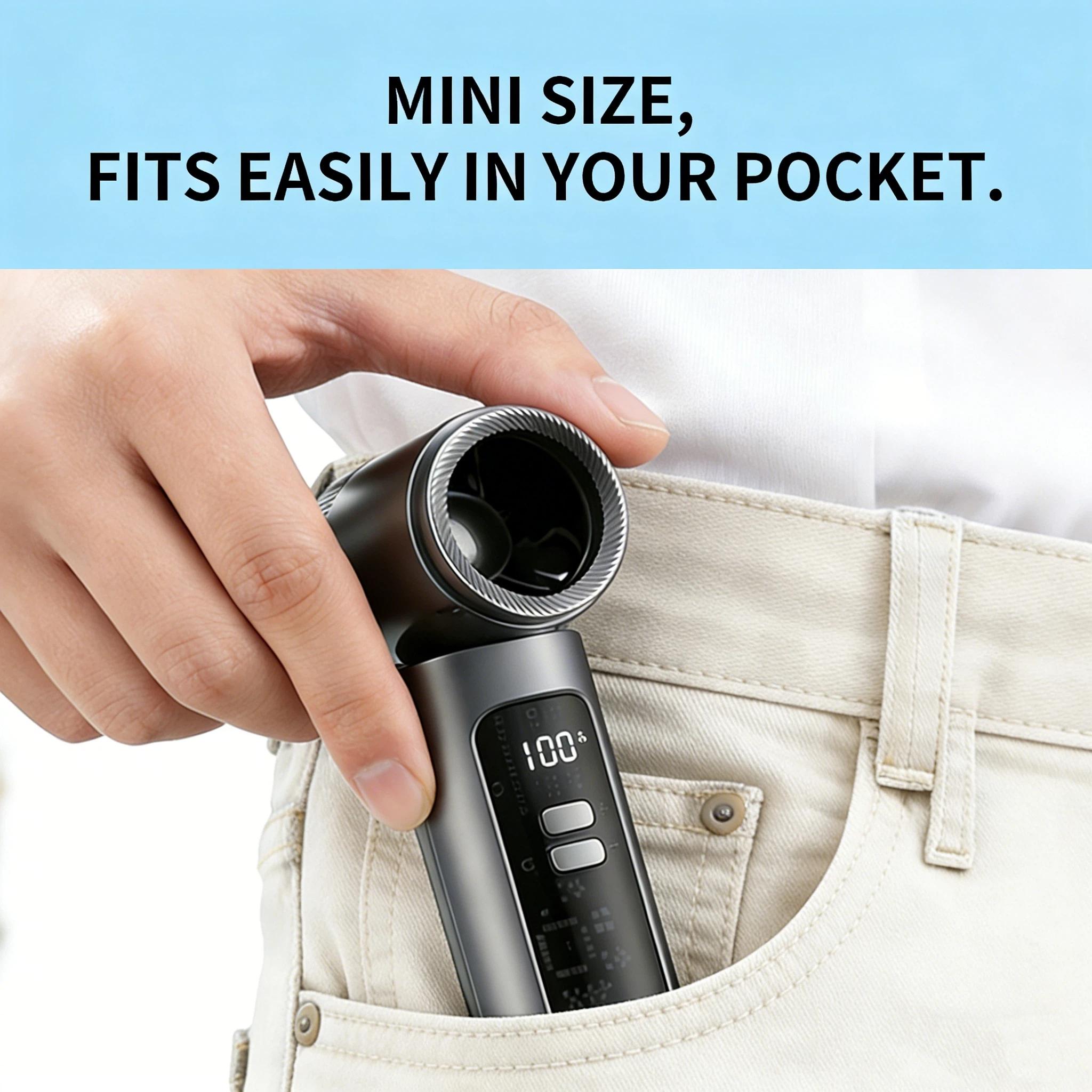 2026 New High-Speed Mini Handheld Fan, 90° Adjustable, Type-C Charging, Digital Display, Portable Neck Fan, Outdoor Travel Cooling Tool