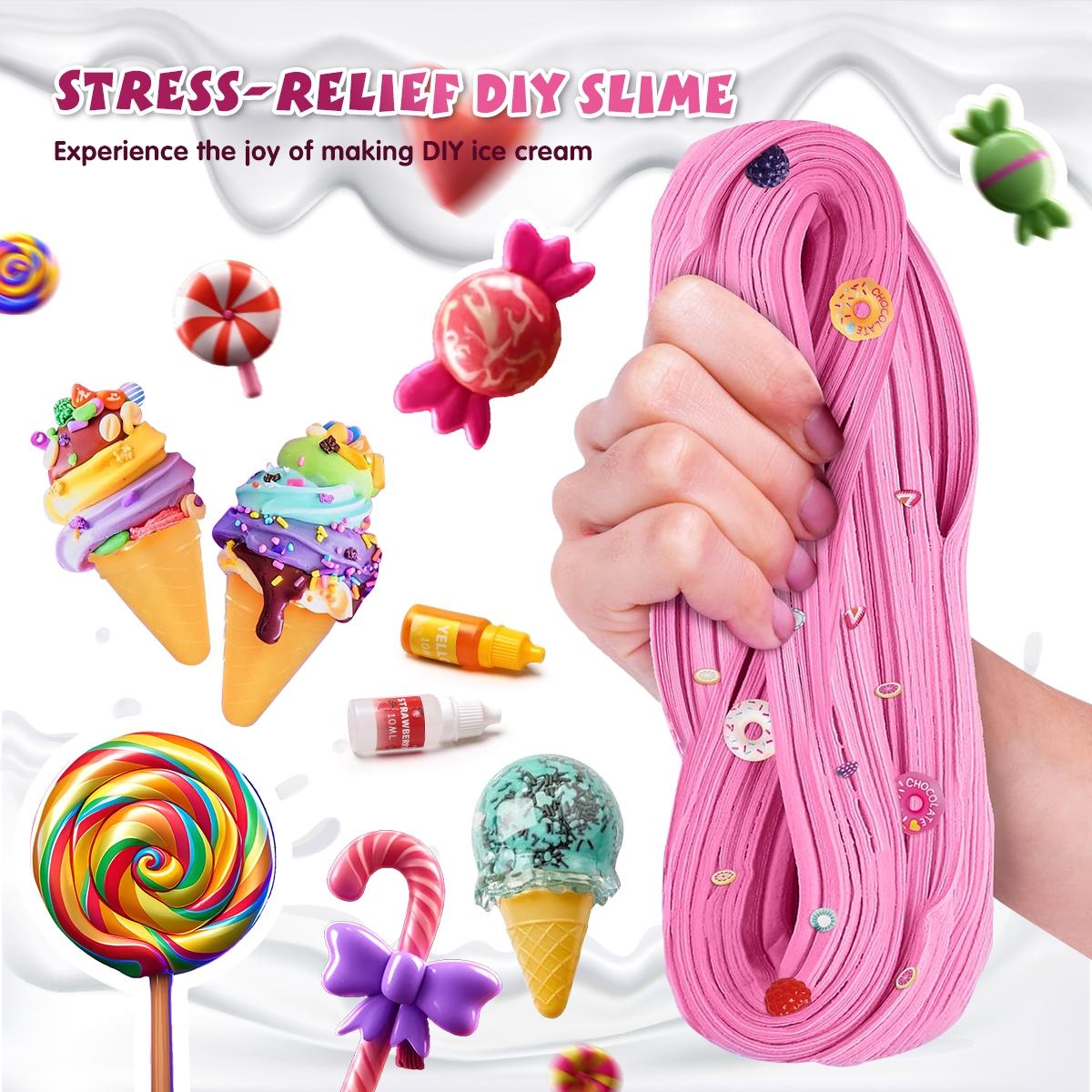 Ice Cream Slime DIY Kit Squishy Maker, Color Mud Crystal Mud Handmade Material Pack, Stress Relief Educational Toy Gift for 6+, Christmas Birthday Present