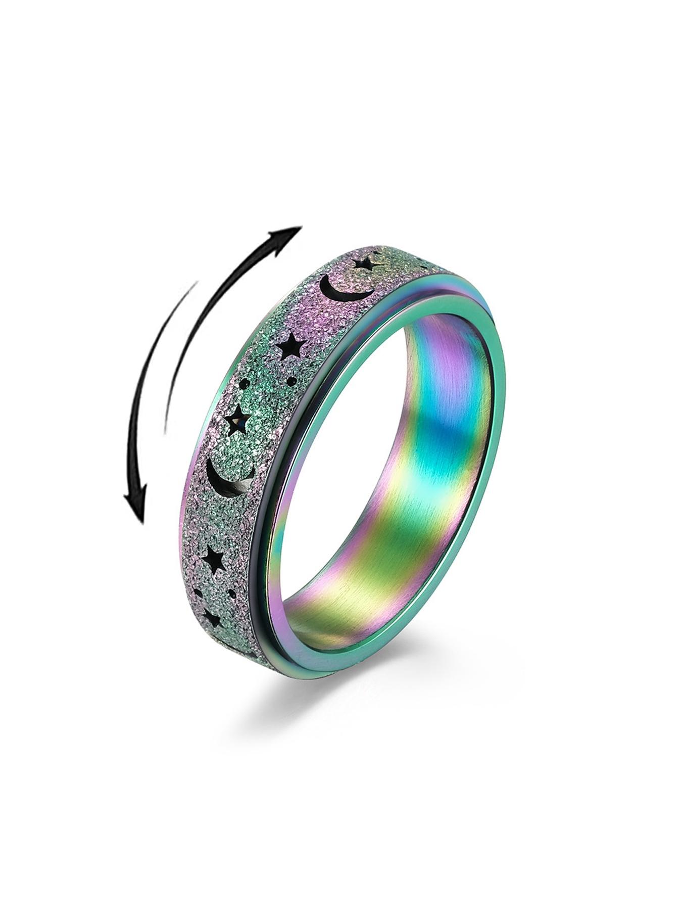 Xun Frosted Hollowed Unisex Stress Relief Anxiety Ring /6mm Stainless Steel Spinning Ring, A Great Stress Relief Item for Both Men and Women, Frosted Shiny Surface # Jewelry/Stainless Steel/Couples/Festivals/Parties/Ideal Gift