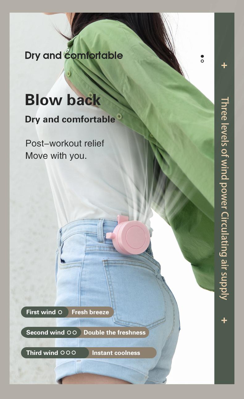 Mini Wearable Waist Fan – 360° Rotating Bladeless Airflow, USB or Battery Operated, Hands-Free Cooling for Hiking, Farming, and Camping