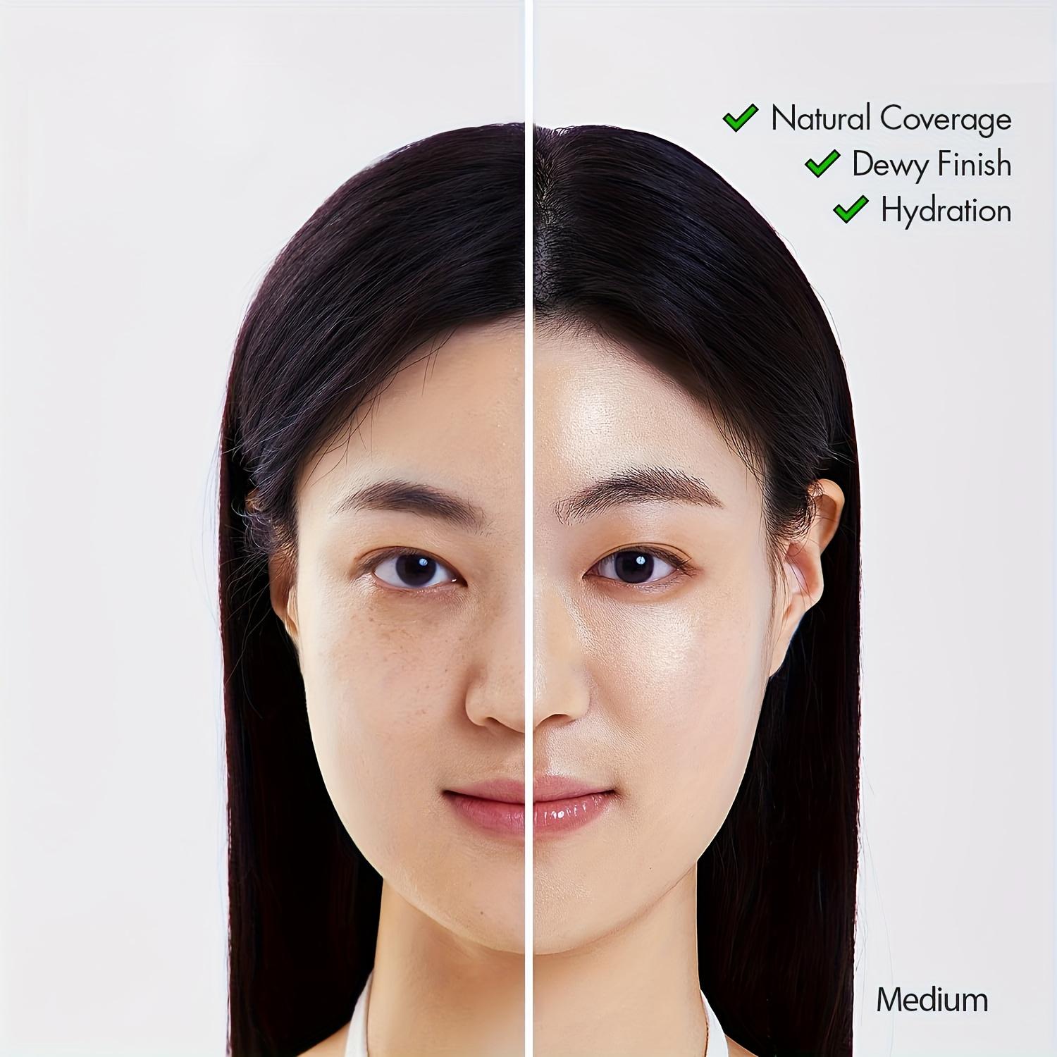 Korean Beauty Cushion Foundation - Natural Coverage, Dewy Finish, Medium Beige, Cream Formula, Long-Lasting Moisturizing, Includes Refill, for Daily Work & Holiday Gifts