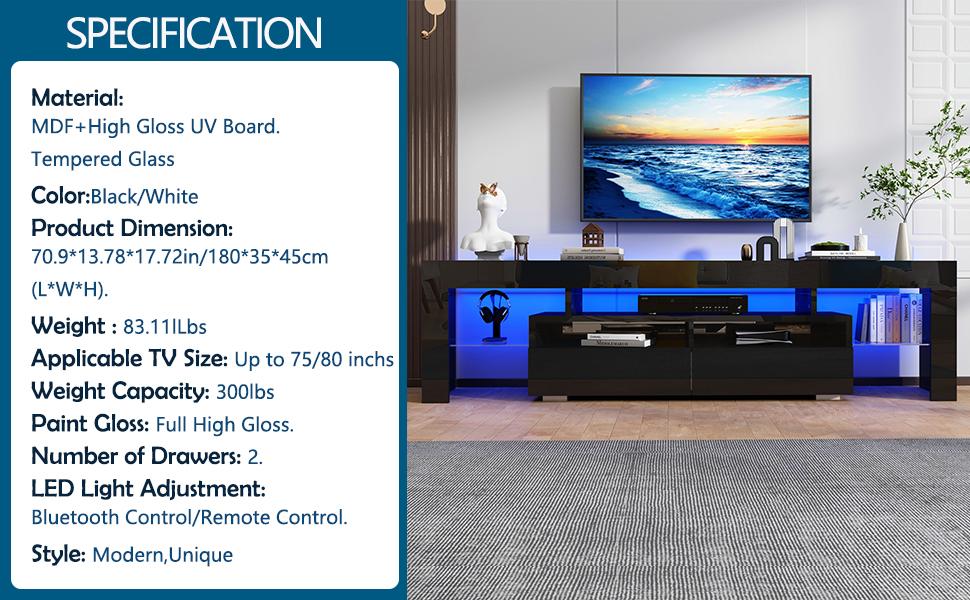 63in/70in TV Stand for 65/70 inch TV,Modern LED TV Stand for Living Room,Black TV Stand,High Gloss TV Entertainment Center with Storage Drawer,APP RGB Light,TV Console(63in Black) 63in/70in TV Stand for 65/70 inch TV,Modern LED TV Stand for Living Room,Black TV Stand,High Gloss TV Entertainment Center with Storage Drawer,APP RGB Light,TV Console(63in Black)