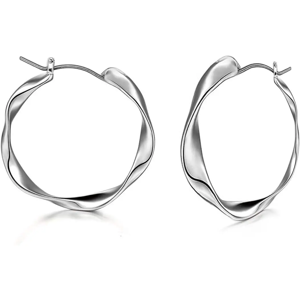 Large Oval Titanium Hoop Earrings for Women, Fashion Twist Earrings Hoops with Pure Titanium Earrings Post, Lightweight Fashion Hoop Earrings for Women Men Sensitive Ears