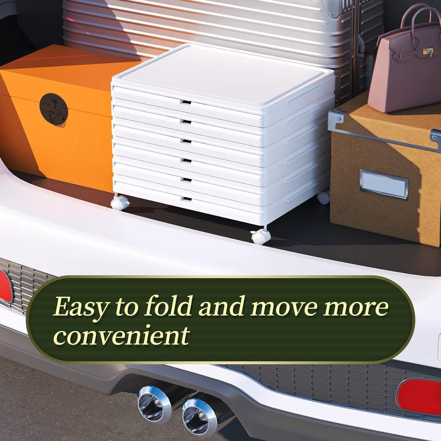 Stackable Plastic Durable Storage Cabinet, Foldable Shoe Rack Rolling Wardrobe Organizer Box with Cover and Locking Wheels, Home Living Room Office Dorm (3 Layers)