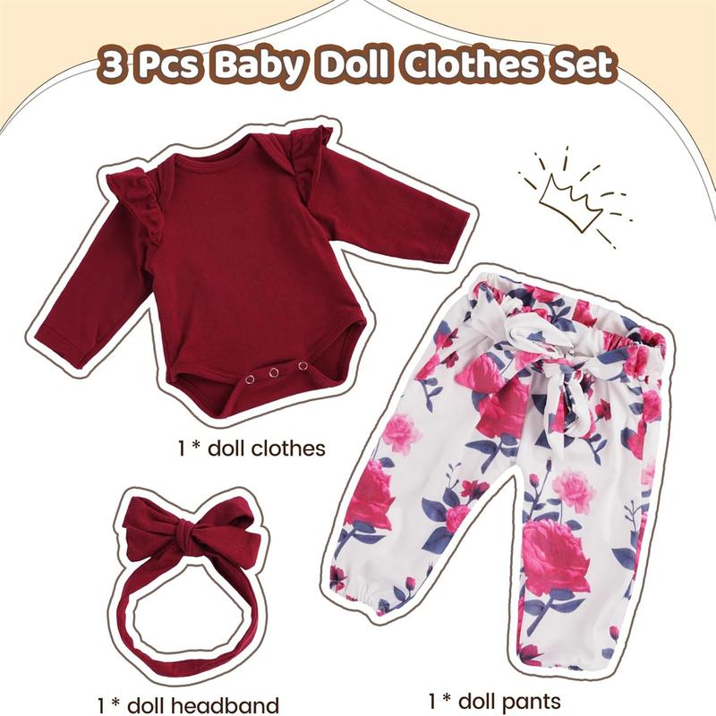 Baby Doll Clothes Set, Floral Pattern for 17-20 Inch Reborn Baby Dolls, Christmas Gift Idea, Dress-Up Game Accessories, Doll Clothing Set