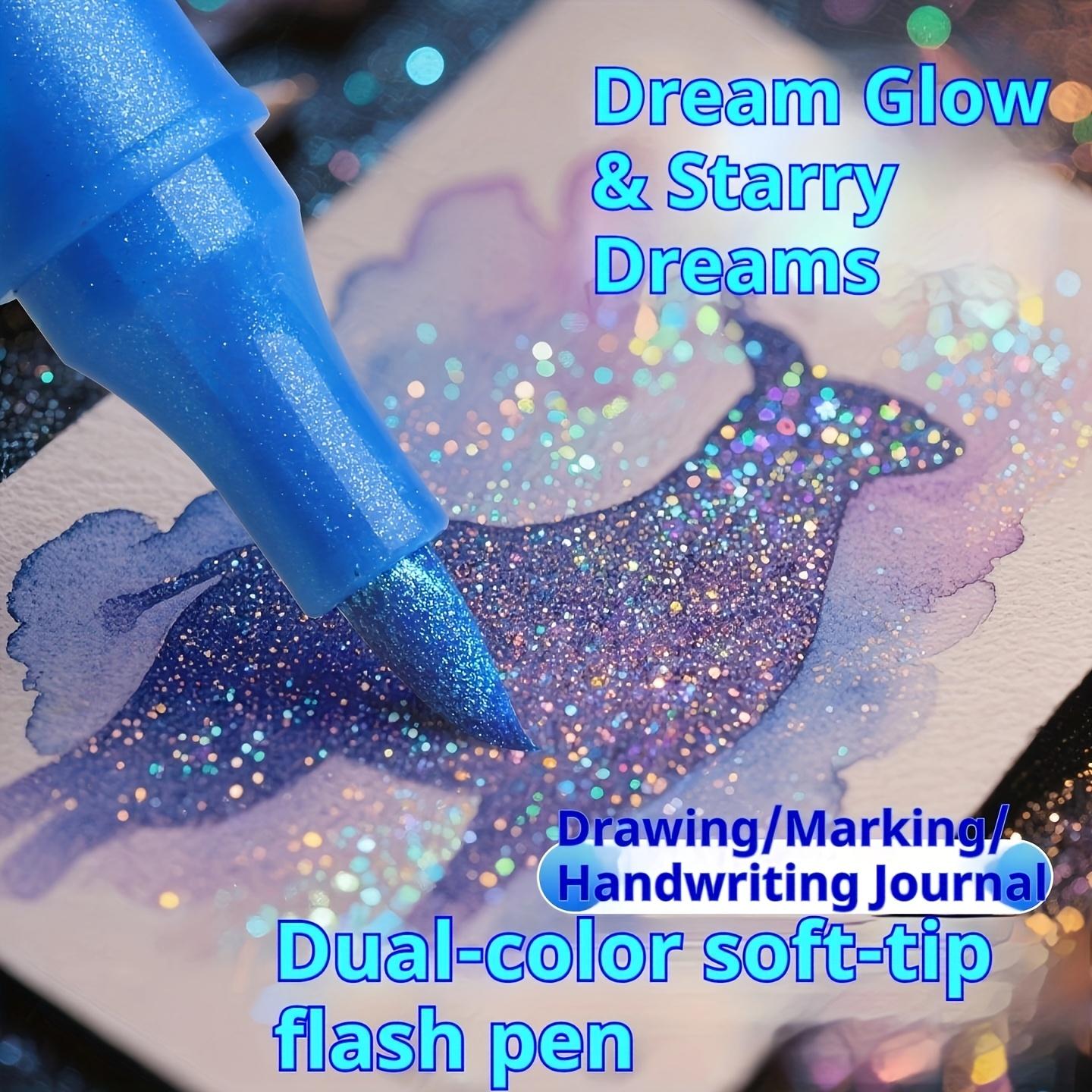 24-Color Double-Head Glitter Pen with Quick-Drying Adhesive Ink-Thin Nib, Random Color, Tip to Barrel, Suitable for Scrapbooking, Card Making, Diary, 24-Color Double-Head Painting Pen-Glitter Marker Set, Suitable for S, Artists And Supplies