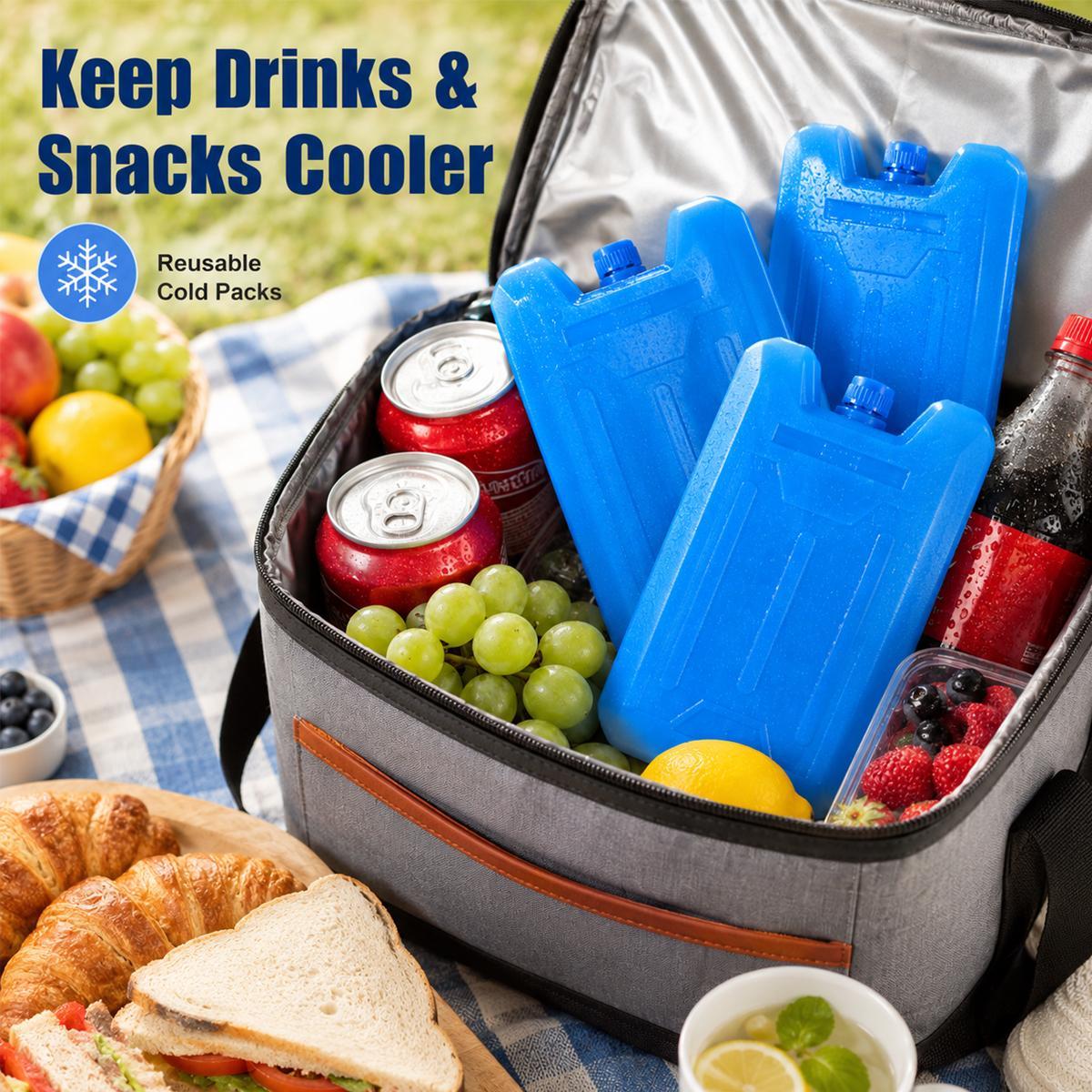 6pcs Cooler Ice Packs - Reusable (-5 C) Space-Saving Slim, Cold, Dry, Freezer Packs For Cooler Bags, Food Beverage, Refrigerator, Air Conditioner Fan, Lunch Boxes, Bento, Beach, Camp