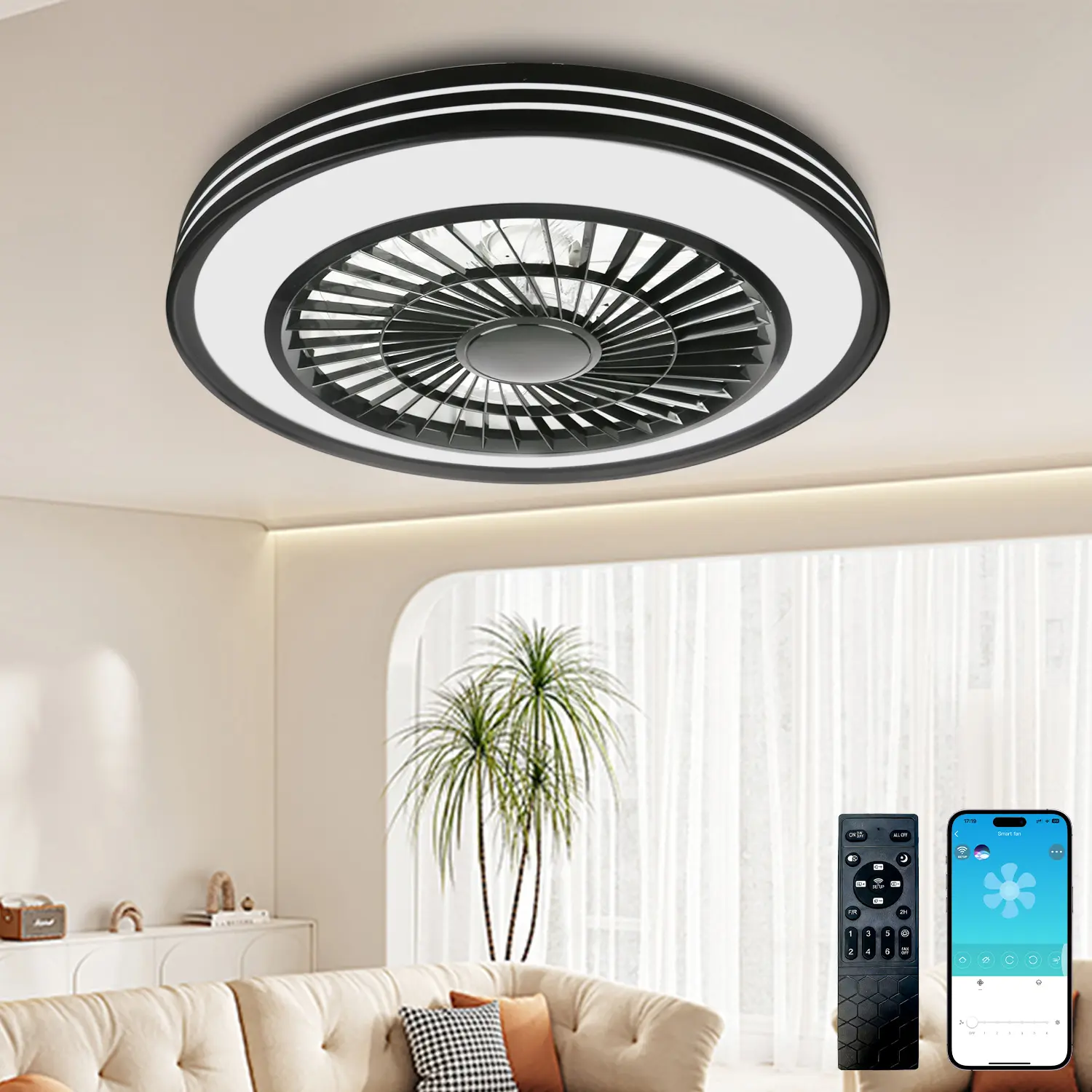# tiktok shop ceiling fan light,   Ceiling fans for bedroom,RGB Ceiling Fans with Lights 20" Fandelier Low Profile Smart Ceiling Fan with Light, Flush Mount Ceiling Fan Light with Remote/APP (RGBWW (Supports Alexa Voice Control))
