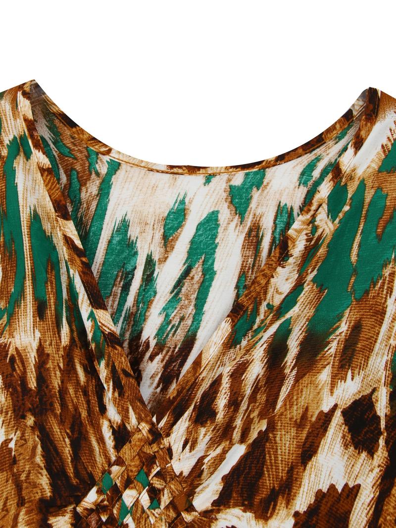 EDOLYNSA leopard print kaftan dresses Women's caftan Boho Caftan relaxed daily wear V-neck beach wear Soft Bohemian muumuu dress vibrant flowy house robe Butterfly sleeve cover up maxi dress Q1755