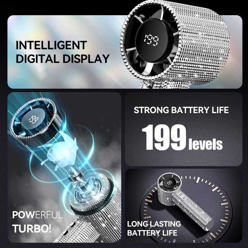 Portable Handheld Turbo Fan, Fashion Full Diamond Design, 1800mah USB Rechargeable, Personal Battery Operated, Mini Pocket Fan for Travel Outdoor