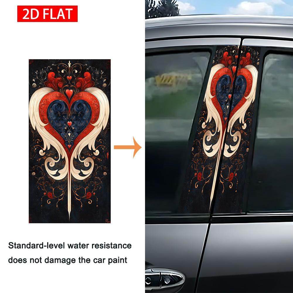2Pcs Gothic Heart Pattern Car B-Pillar Sticker, PVC Self-Adhesive Decorative Sticker, Waterproof Scratch-Resistant, Perfect For Car Exterior Decoration, Auto Exterior Accessory