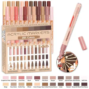 22-piece/Color Acrylic Paint Markers, Premium Paint Pens, Professional Color Series, Skin Tone Series, Ultra-Fine 0.7mm Tip, Acrylic Felt, Felt Coloring, Art Supplies, Student School Studio Supplies, Acrylic Painting Pen