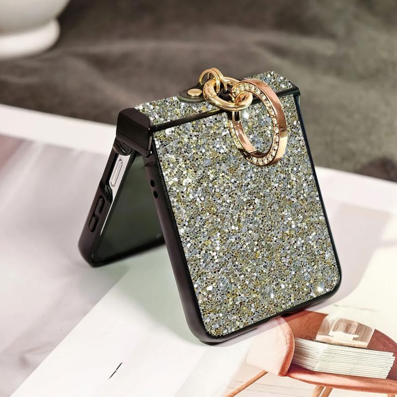 Luxurious shiny diamond rhinestone Glitter Ring Buckle Hard PC Phone Case For Moto Razr 50 60 Ultra 2025 + 2024 Protective 3-PIECE Back Cover