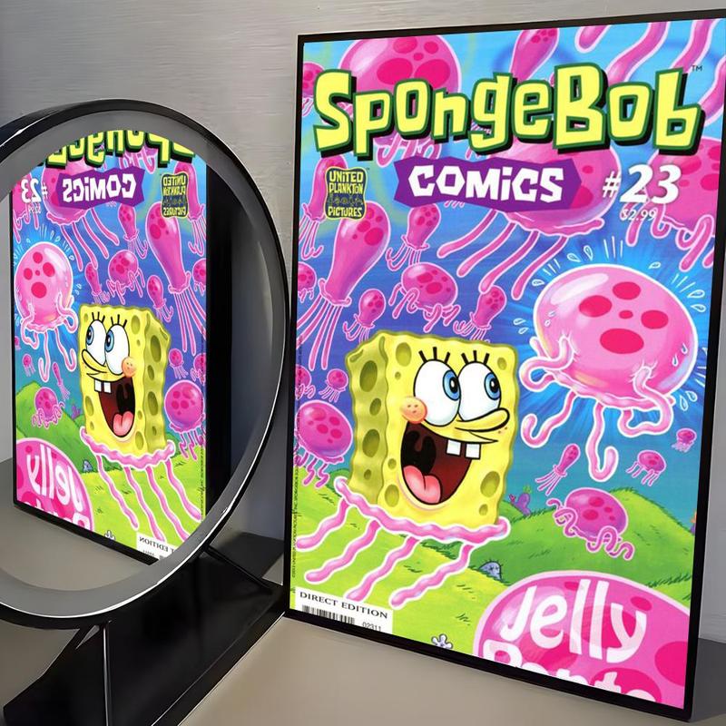 Cartoon S-SpongeBob S-SquarePants Poster Waterproof HD Wall Sticker | Self-Adhesive Decorative Art Poster | Fade-Resistant Scratch-Proof for Long-Term Use | Easy to Apply and Clean | for Home Office Bedroom Living Room Kitchen Decor | Gift Idea