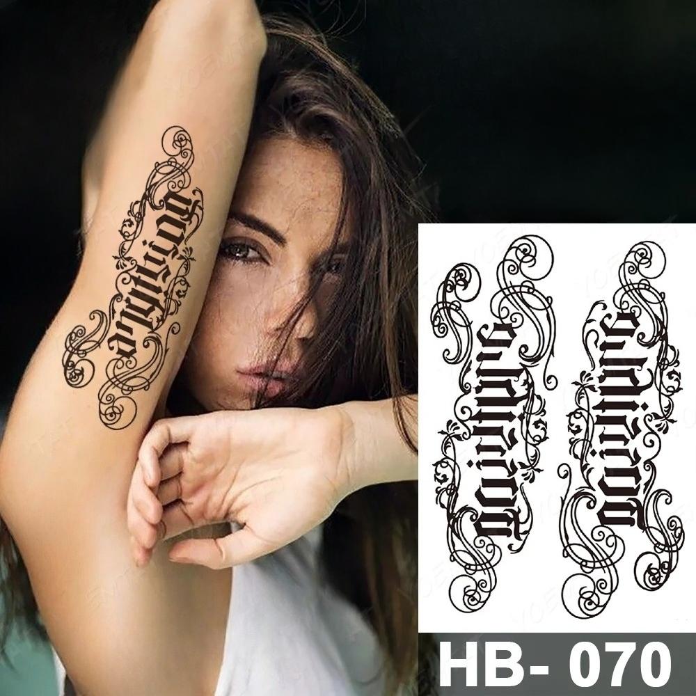 Handwritten font waterproof temporary tattoo sticker text word Chicano letter tattoo arm shoulder fake tattoo suitable for women and men