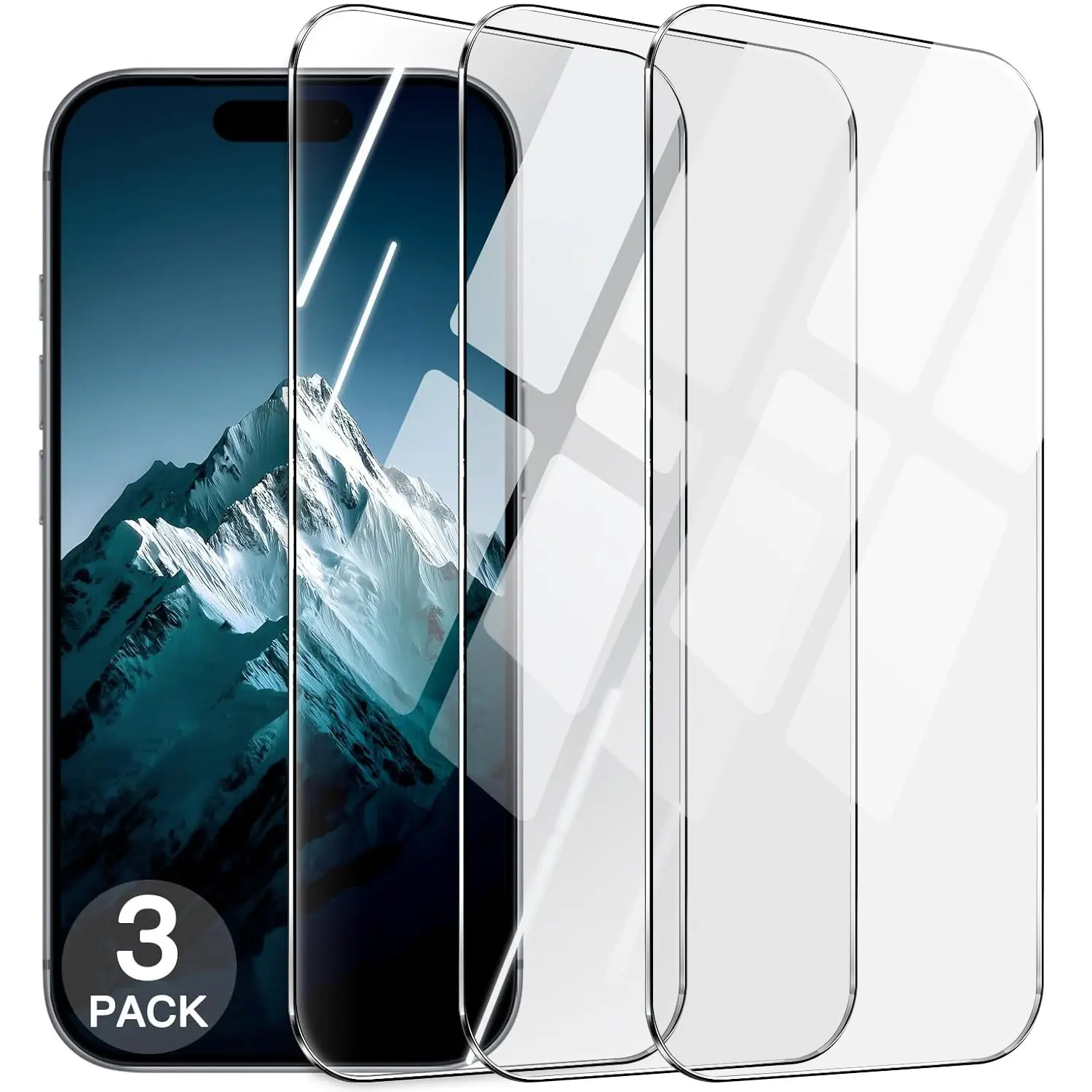 3-Pack Apple Dynamic Island Full Screen HD Tempered Glass Film, Fits iPhone 15/16/17 Pro/pro Max, 9h Hardness, Anti-Scratch, Oil Repellent