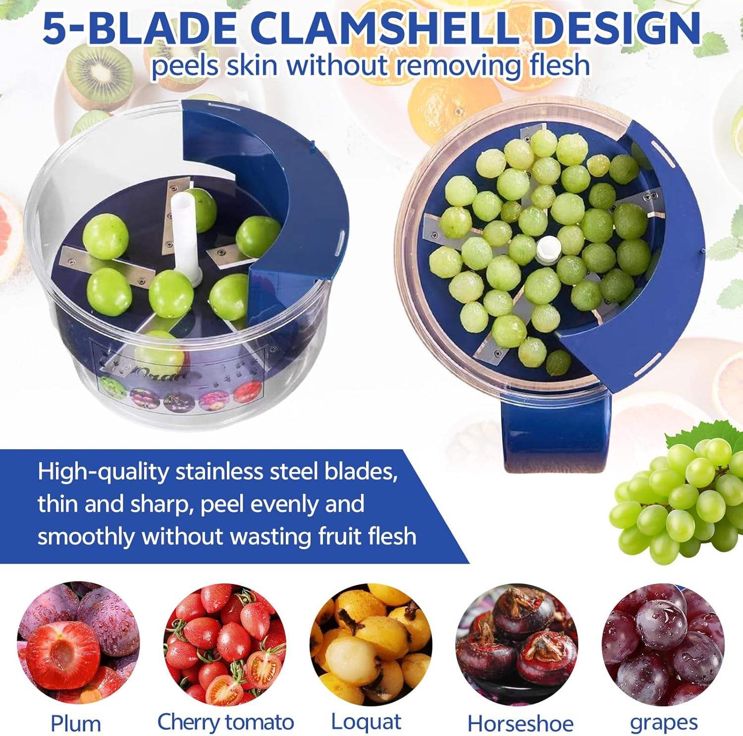 One-button operation fully automatic fruit and vegetable peeler, grape peeler, tomato peeler, garlic peeler, kitchen fruit and vegetable peeler, vegetable and fruit slicer, fast and easy multi-function food processor