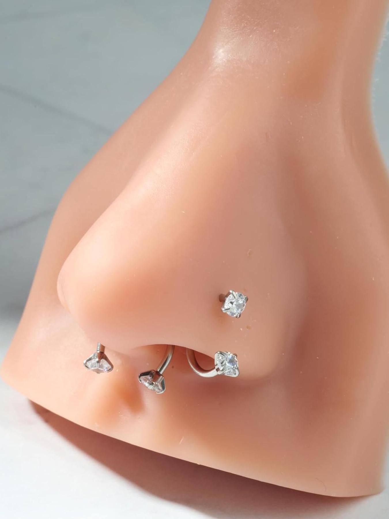 Silver Nose Rings Studs 18g Horseshoe Nose Ring Hoop for Women Surgical Steel Horse Shoe Tragus Cartilage Earring Hoops Helix Jewelry Double Gem Nostril Piercing Jewelry Rhinestone Nose Ring Heart Nose Stud Septum Pierced Ring