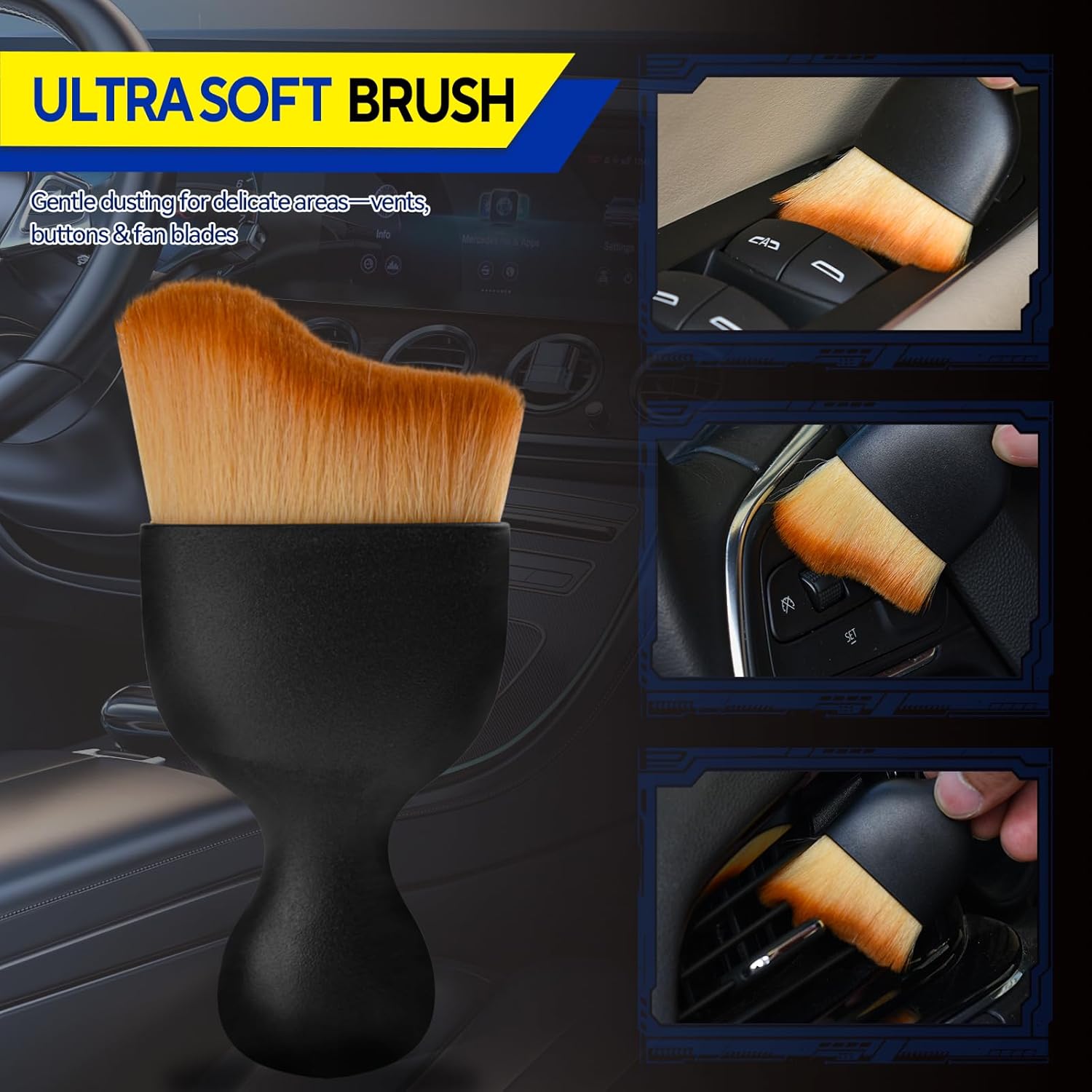 4Pcs Car Detailing Brush Set, Ultra Soft Boars Hair Cleaning Brushes for Interior & Exterior, 4 Different Sizes Multi-Purpose Auto Washing Brushes, Ideal Car Accessories Gift