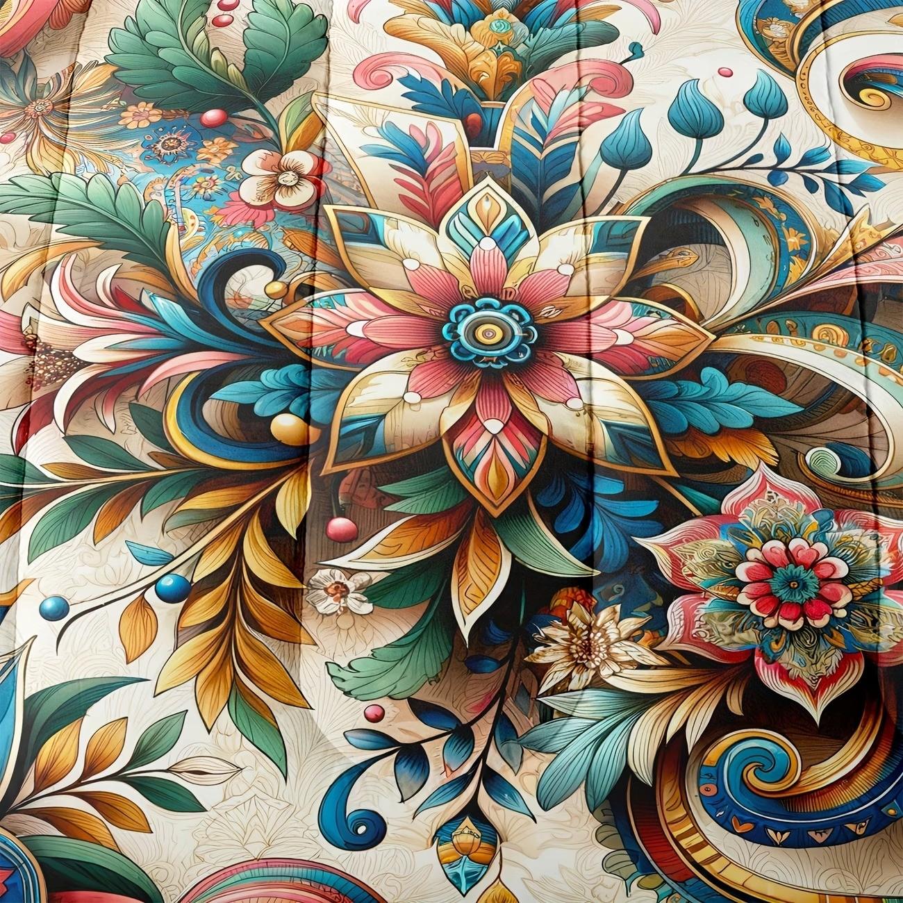 Boho Mandala Floral Print Bedding Set, Soft Breathable Comfort, 3-Piece Suite for Bedroom & Guest Room Decor, Includes 1 Duvet + 2 Pillowcases