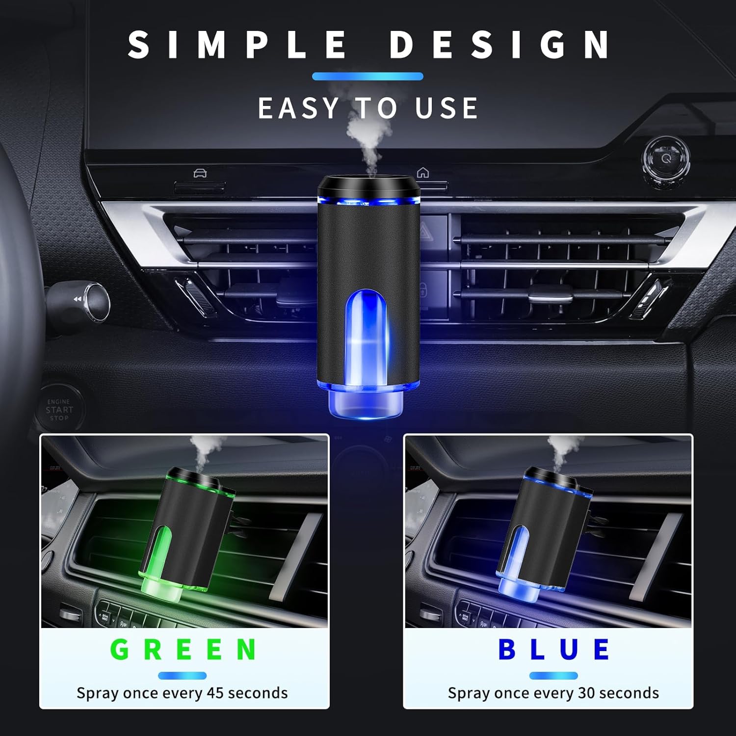 Smart Car Air Freshener Diffuser, Car Interior Diffusers, Auto On/off Aromatherapy Car mounted fragrance machine, USB Rechargeable, Vent Clip, 6 Oil Refills, Long-Lasting Fragrance