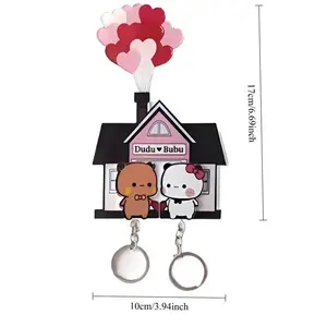 Cute Wall Key Holder Panda Bubu and Dudu Acrylic Keychain Hanger Cartoon Backpack Charm Key Ring Pendant Accessory Couple Gift