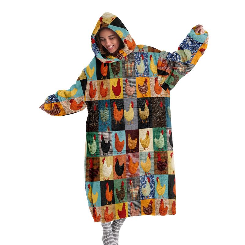 hoodie blanket，Wearable Blanket，Hooded Blanket Wearable Throw, Patchwork Style Farmhouse Theme Hooded Blanket, Soft Warm Flannel Blanket for Sofa Home Leisure Air Conditioning Nap Camping Travel Gift，Christmas Gift,Valentine's Day gift