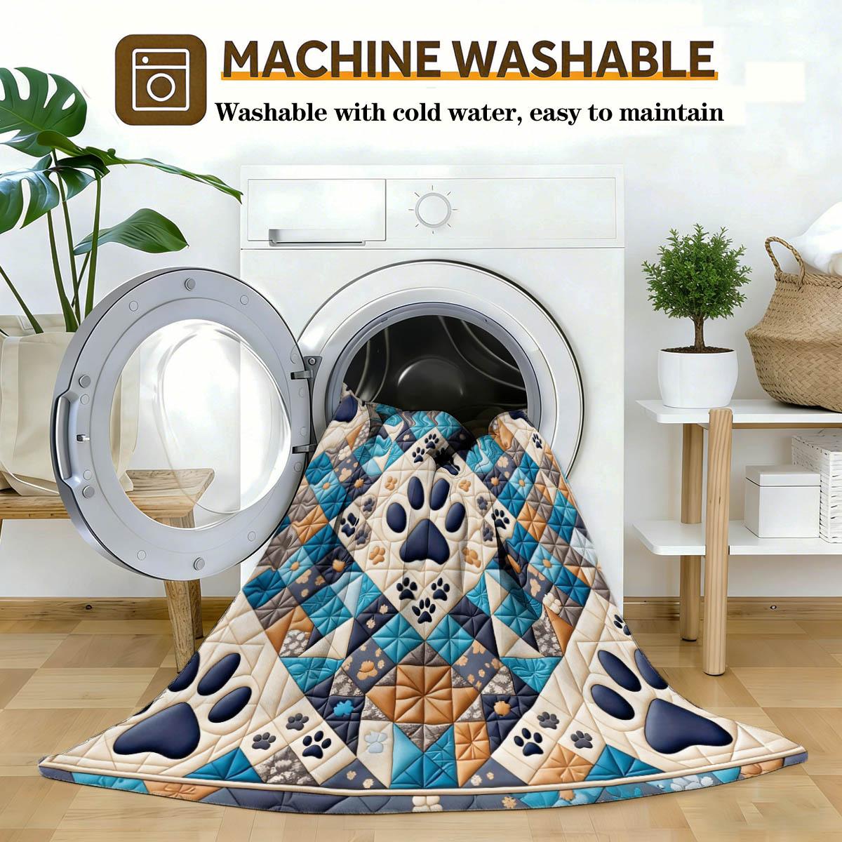 Dog Paw Print Patchwork Blanket, Lightweight Warm Flannel, Soft Breathable, Car Travel Bedroom Cover, Holiday Gift Pet Pad Multi-Use Rug