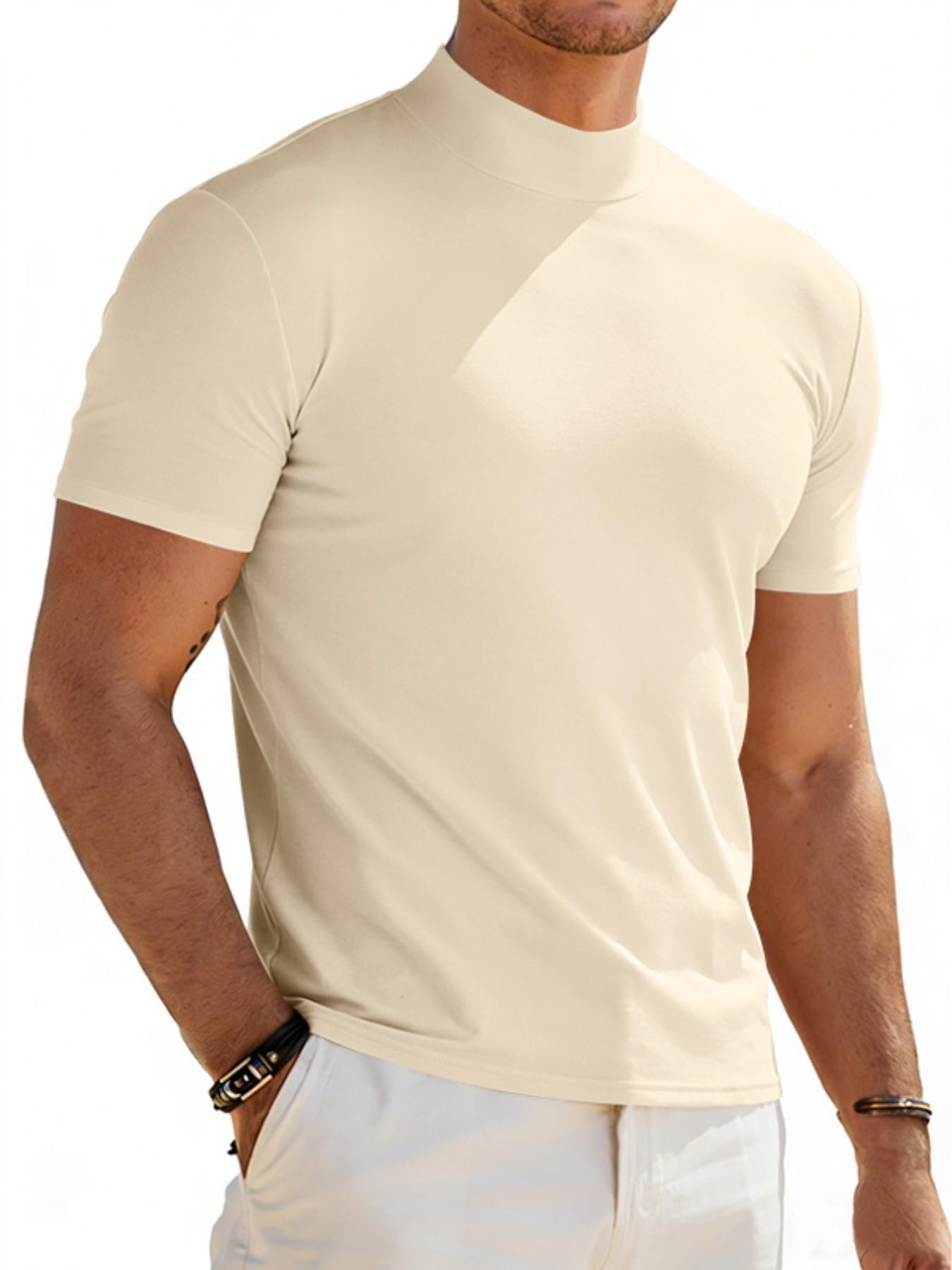 Men's Summer Solid Color Short Sleeve Fashion Tee, High Neck Slim Fit T-Shirt for Gym Casual Wear, Multiple Colors Available(It is recommended to check the size chart when placing an order) Men's Summer Solid Color Short Sleeve Fashion Tee, High Neck Slim Fit T-Shirt for Gym Casual Wear, Multiple Colors Available(It is recommended to check the size chart when placing an order)