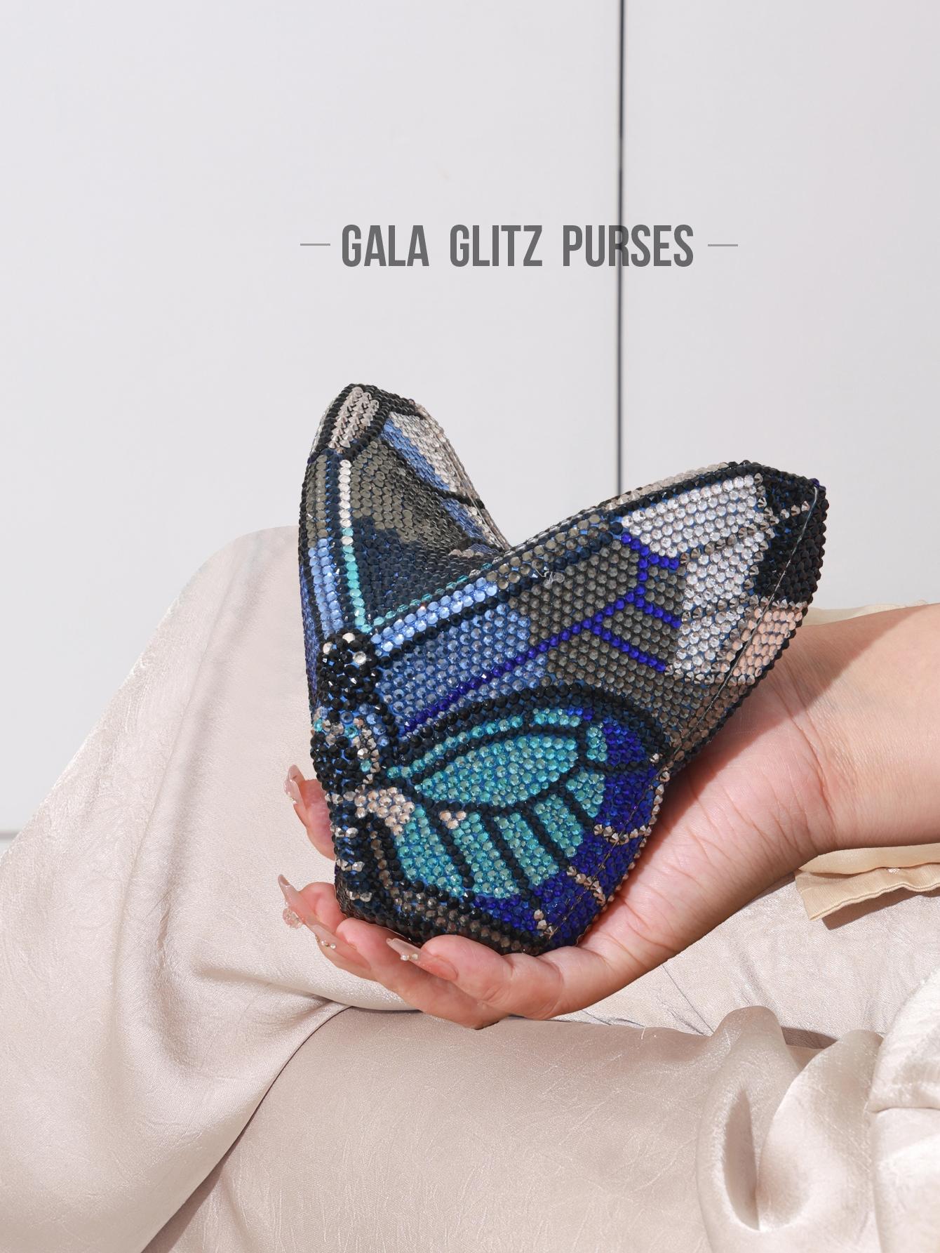 Shimmering Butterfly Shape Evening Clutch, Crystal Wedding Party Bag, Handmade Metal Diamond Purse, Perfect for Weddings and Parties