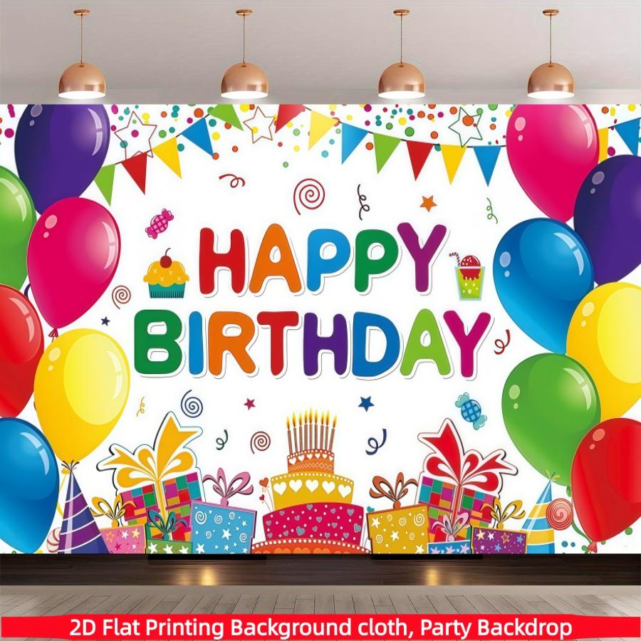 Colorful Happy Birthday background banner, birthday party decoration banner, made of polyester material, suitable for living rooms, bedrooms, offices, birthdays, anniversaries, home decoration, outdoor and indoor parties, photography background cloth