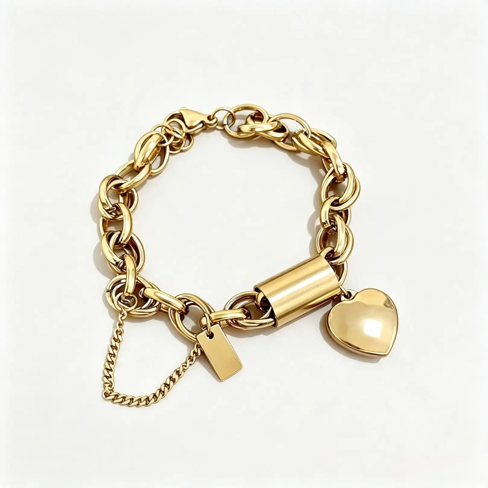 Women's Polished Finish Minimalist Stainless Steel Heart Charm Bracelet - Anti-Tarnish Thick Chain, Lightweight Fashion Accessory for Daily Casual Wear, Timeless Collectible Gift