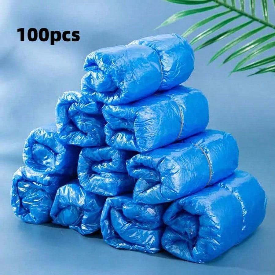 100pcs Portable Shoe Covers, Ideal for Cleaning Supplies, Travel Hotels, Outdoor Cycling, Blue Design, Keeps Shoes Dry in Rainy Weather
