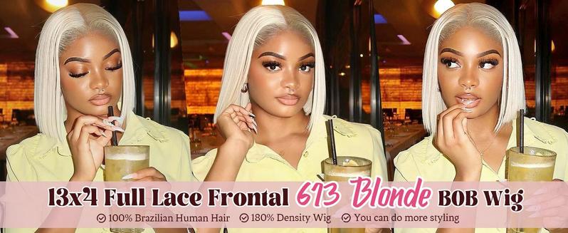 Bob Wig Human Hair Pre Plucked Pre Cut 13x4 Blonde HD Lace Closure Wig 613 Pre Bleached Wear and Go Wig Short 613 Bob Glueless Wig Human Hair 180% Density for Women