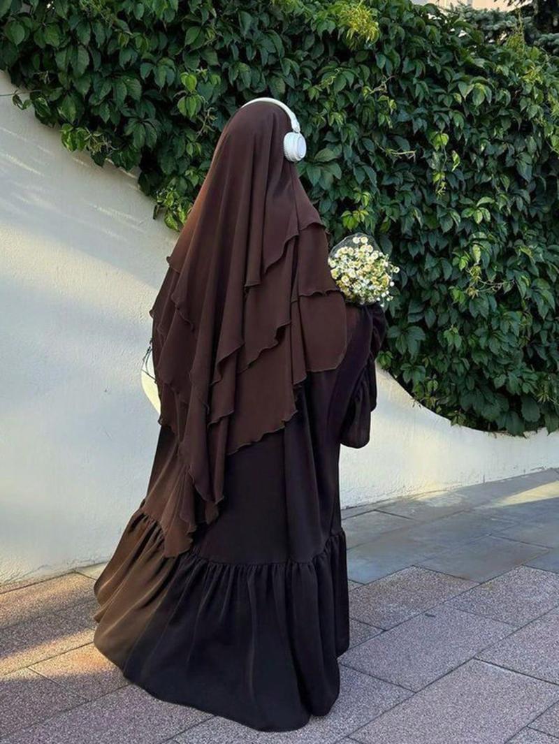 Women's Multi-Layer Plain Hijab Scarf, Soft Three Layers Khimar for Ramadan, Elegant Loose Prayer Shawl, Perfect Match for Long Robes