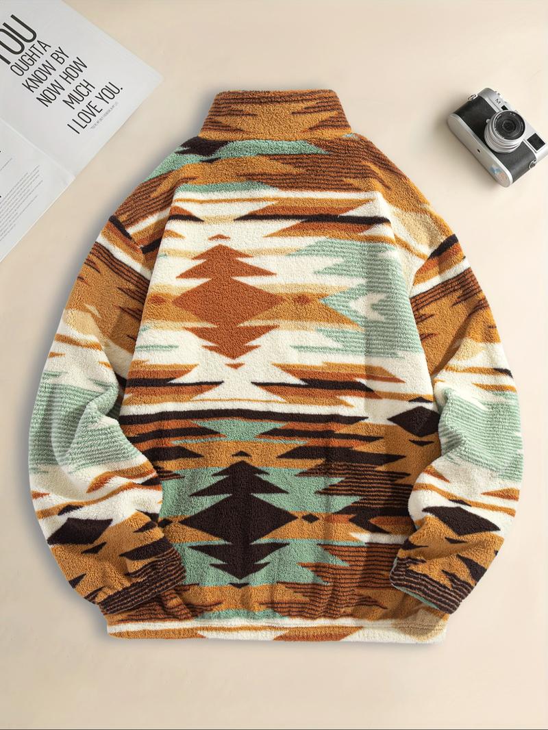 Men's Fleece Half-Zip Sweatshirt, Fall Winter Warm Casual Long Sleeve Top, Comfortable Stylish Wear