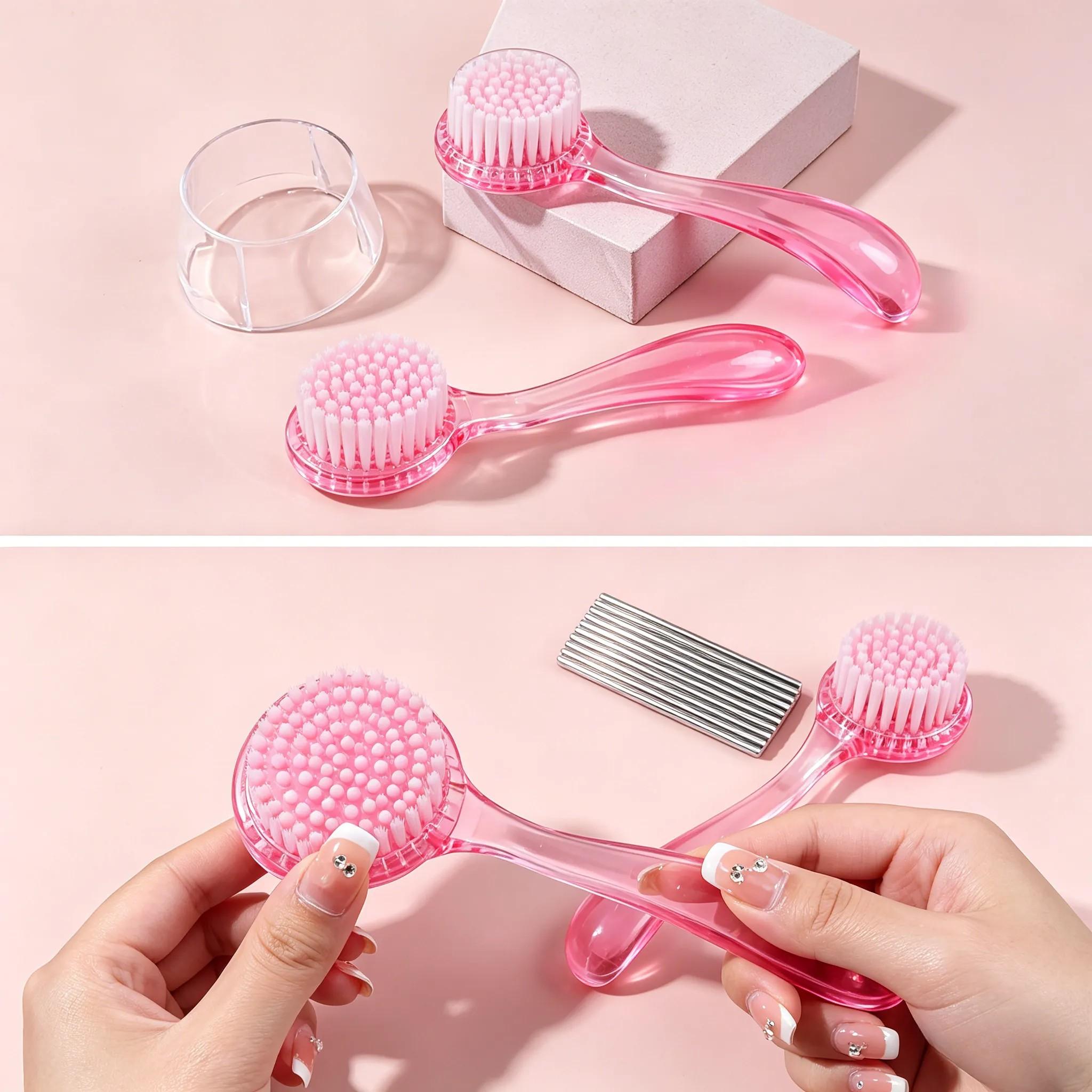 1pc/4Pcs Round Head Acrylic Nail Dust Brush With Cap Professional Manicure Pedicure Powder Cleaning Tools