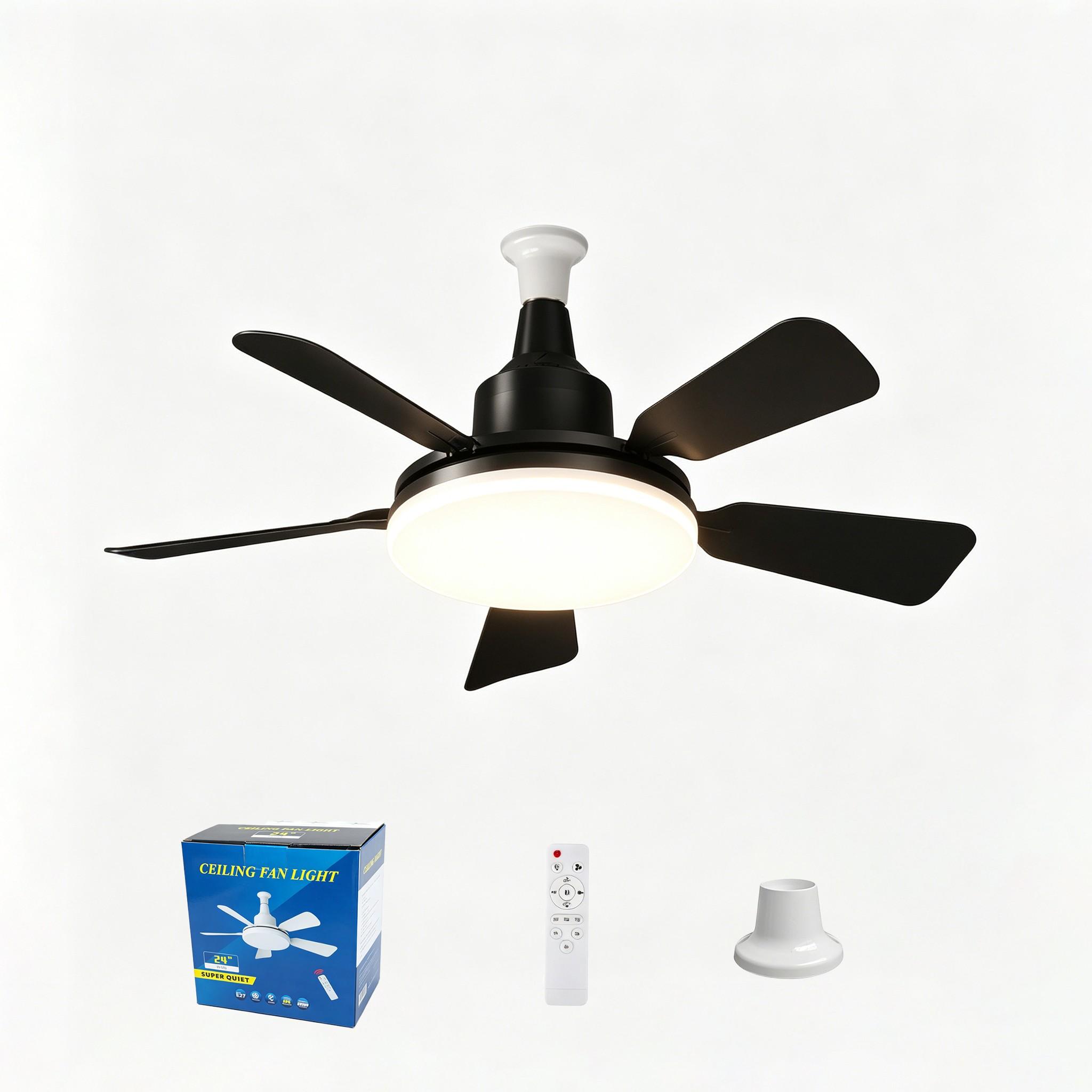 24-Inch Compact Two-In-One Fan Light, Adjustable Brightness, Timer Function, Three Speed Settings, Ideal for Small Living Rooms, Dining Rooms, Workspaces, Bedrooms